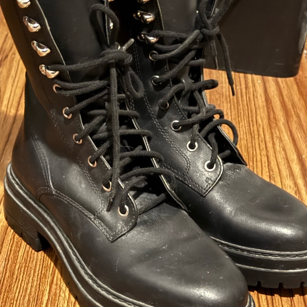 Sleek Black Lace-Up Moto Boots